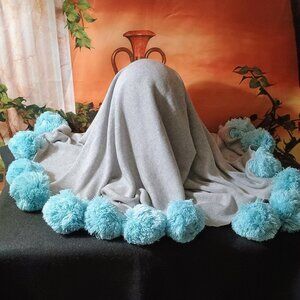 NWOT: Pom Pom Blanket Sze. 32" x 43" Grey & Blue Blanket & Throws Turquoise